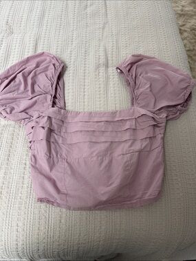Lilac Puff-Sleeve Square-Neck Crop Top